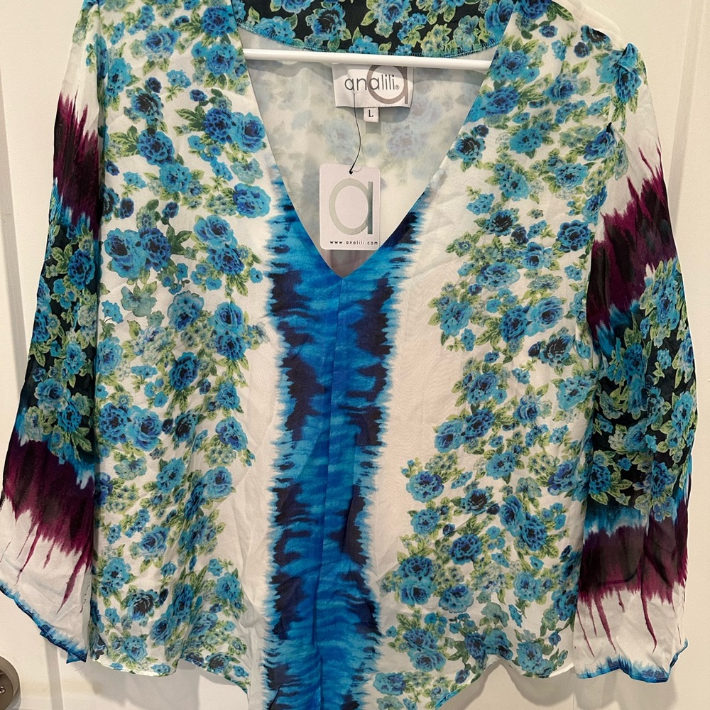 Analili Blue and Purple Floral Blouse